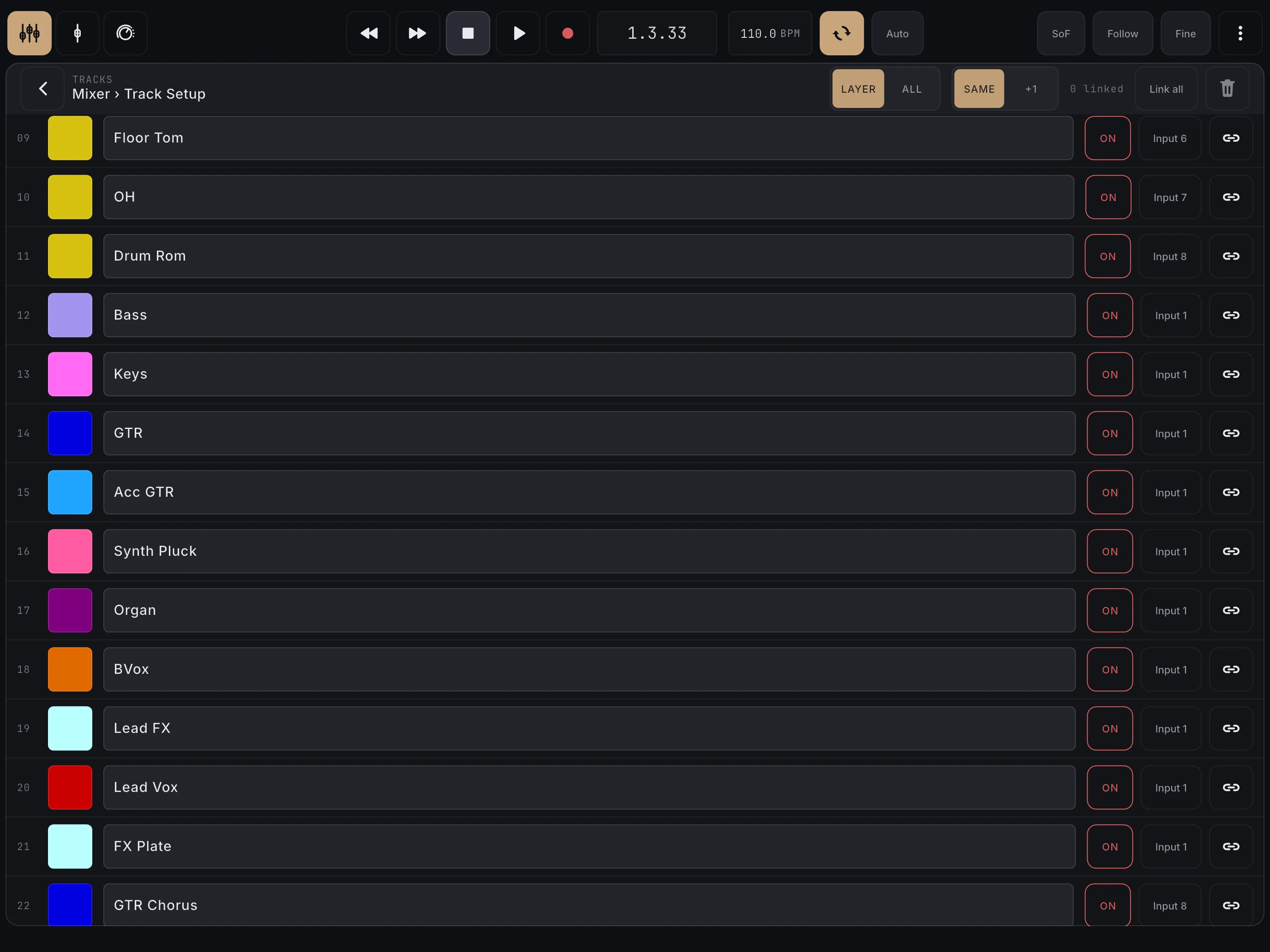 Open the Track Setup editor